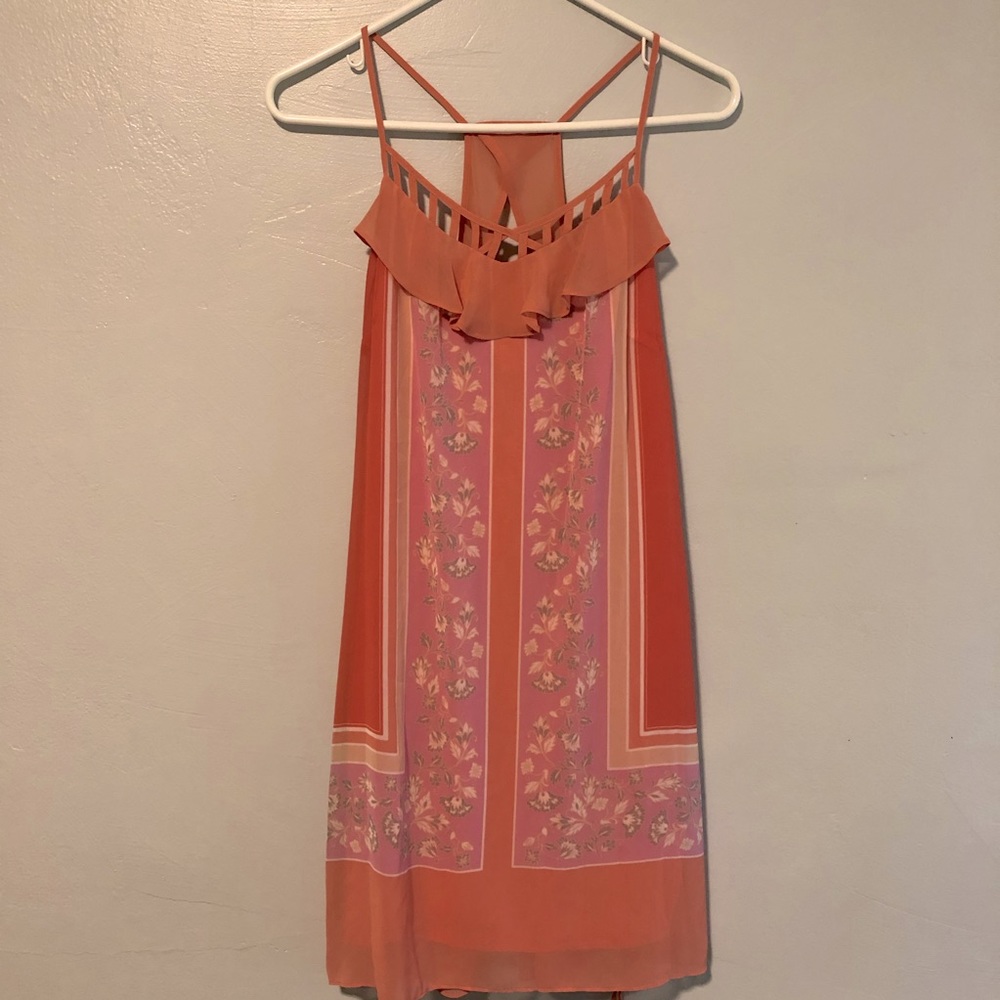 Lauren Conrad mini floral ruffle racerback dress